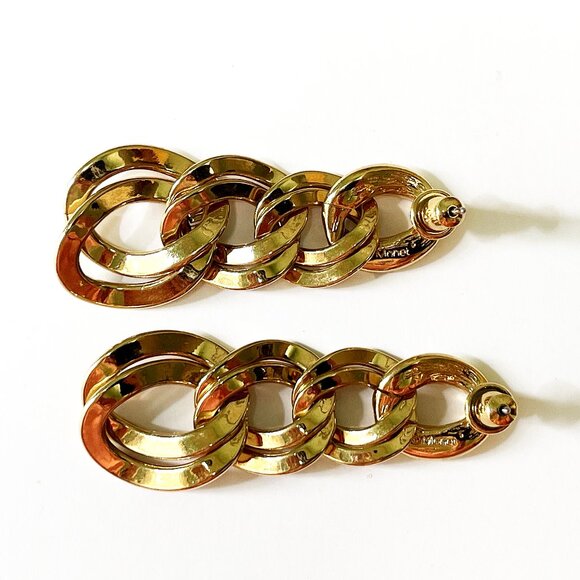 Vintage MONET Cuban Curb Double Chain Set Necklace Earrings Gold Tone Signed - Picture 8 of 10